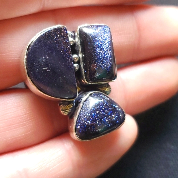 New Stunning Blue Sun Stone Sun Sitara 925 Silver Ring. - Picture 13 of 16